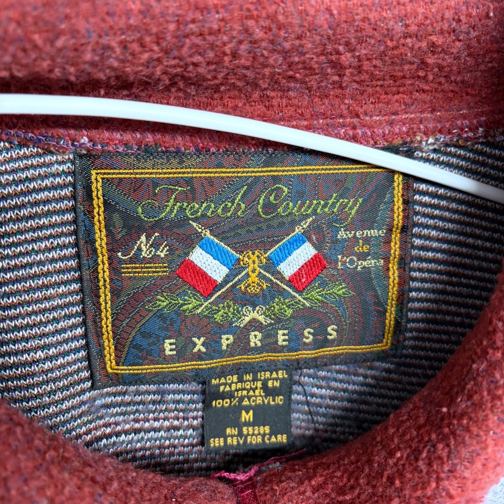 Vintage 90s French Country Express Mens Striped Quarter Zip Pullover Sweater Md - Picture 5 of 5